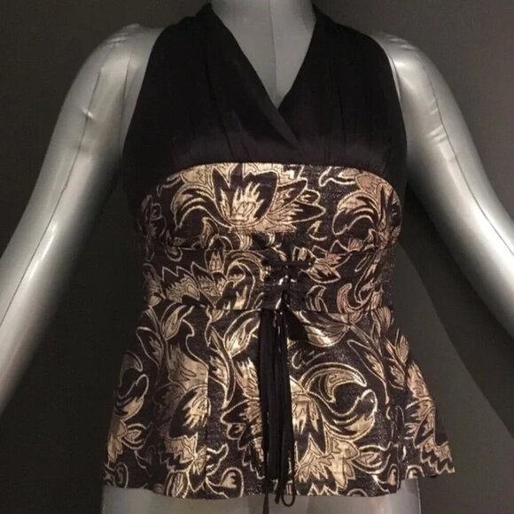 ARDEN B. Stunning Gold and Black Silk Halter Top - Size Large - Picture 9 of 9